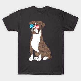 Brindle Boxer Dog Patriot Cool Usa Flag Sunglasses T-Shirt